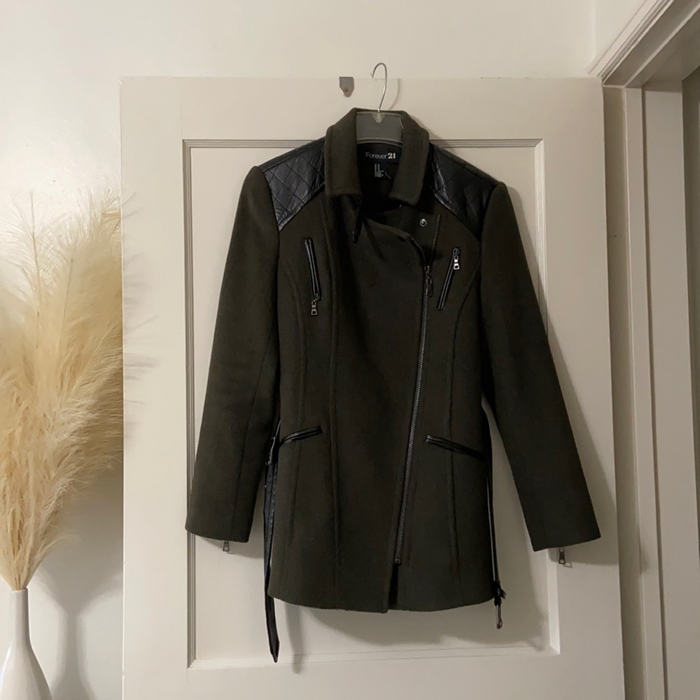 FOREVER 21 dark green pea coat w/ embellishments